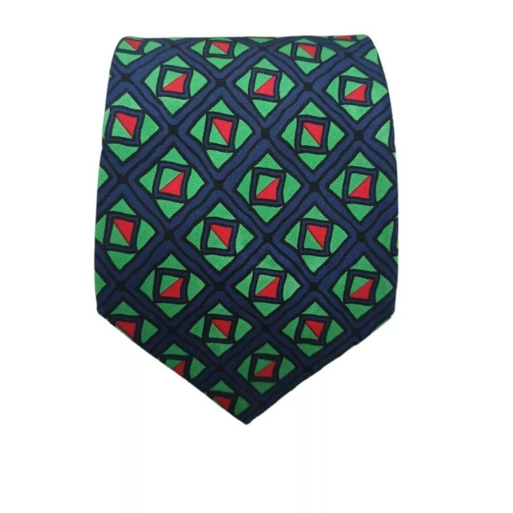 CHRISTIAN LACROIX Green Geometric Silk Tie ITALY 58"/ 3.8" EC